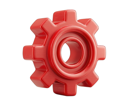 Red gear icon, 3D rendered