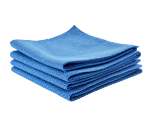 Stack of four blue cleaning cloths