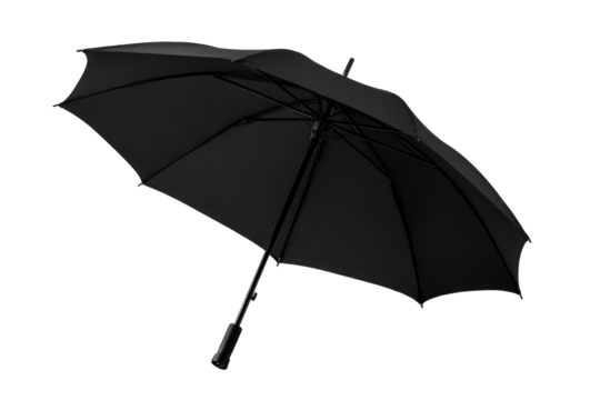 Black umbrella open, angled view