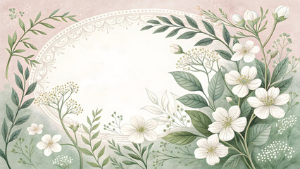 Obraz premium Delicate white floral botanical frame with green foliage image