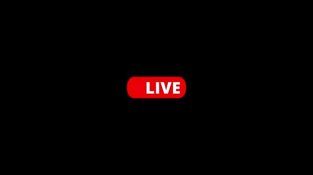 4k simple live streaming icon animation. Animated red button live streaming broadcast on a black background.