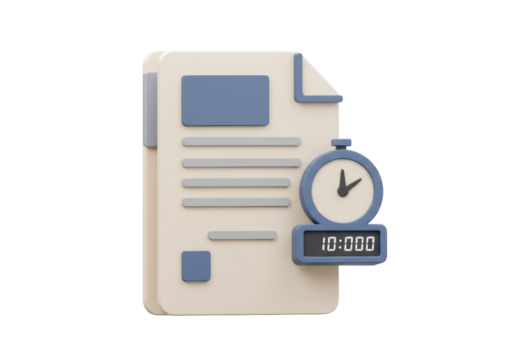 Isolated Timed Document with Clock and Digital Display for Project Deadline Alert, Deadline - Powered by Adobe