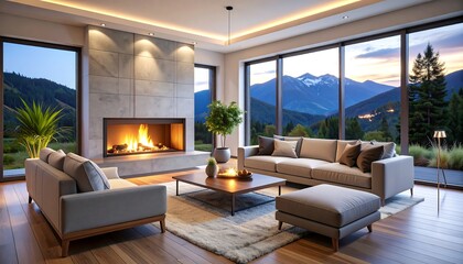 Modern living room with mountain view (1)