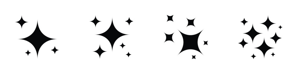 Glossy sparkle icons. Flickering star vector clip art collection for app or design element. Transparent vector