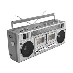 Fototapeta premium Retro silver boombox stereo with dual cassette deck isolated on transparent background