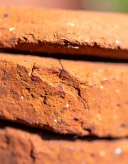 Close-up of stacked terracotta bricks
