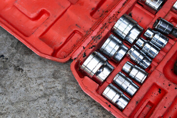 Socket wrench tool set in a plastic case