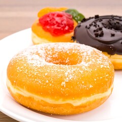 Close-up of sugared donuts