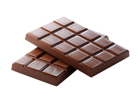 Chocolate bar with plain segmented squares and smooth satin sheen, unwrapped and clean, isolated on transparent background.
