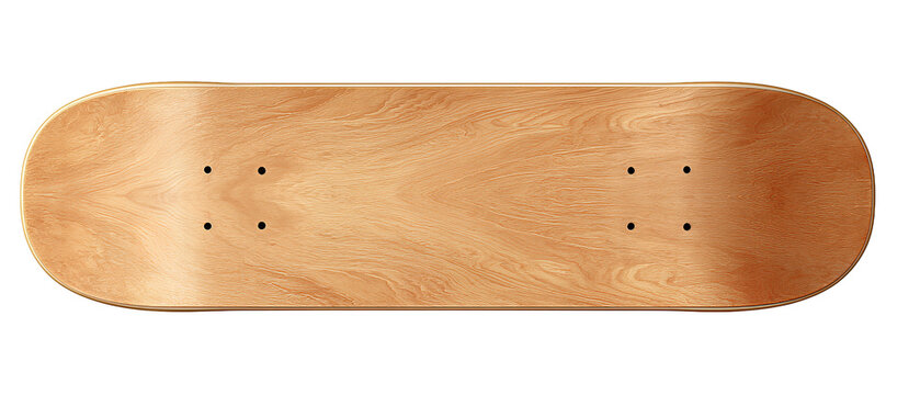 Wooden skateboard deck featuring uniform matte finish, brandless design and precise form, isolated on transparent background.
