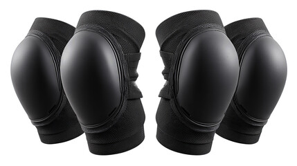 Safety gear set including four pads for knees and elbows, brandless design with clean detailing, isolated on transparent background.
