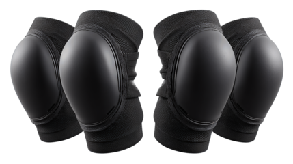 Safety gear set including four pads for knees and elbows, brandless design with clean detailing, isolated on transparent background.