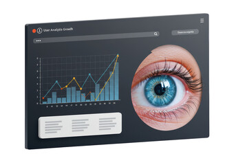 Isolated monitor screen with data analytics charts and eye of human, business innovation concept