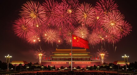 China National Day Fireworks with Flag