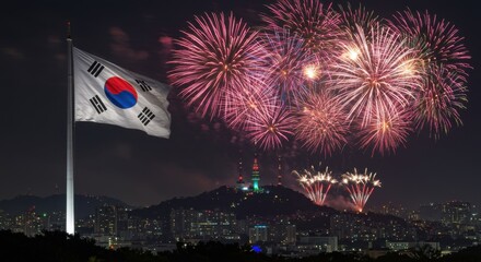 South Korea Fireworks with National Flag