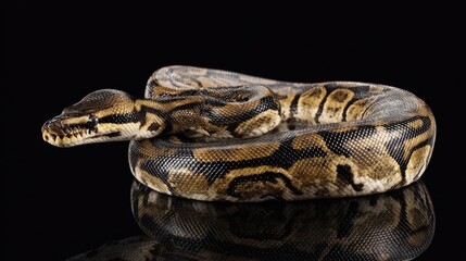 Fototapeta premium Realistic Close-Up of a Colorful Python Coiled on Black Surface