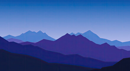 Naklejka premium A serene landscape showcases a range of mountains, painted in shades of blue and purple, creating a tranquil and atmospheric scene.
