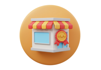 Isolated Illustration of a Market Store with a Star Badge, Cartoon Style