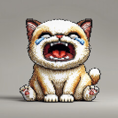Obraz premium Pixel cat, pixel art meme of crying cat