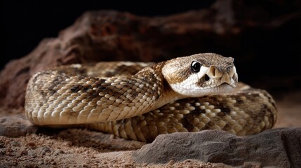 Naklejka premium Close-Up of Desert Rattlesnake in Natural Habitat Setting