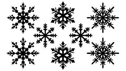 set of snowflake black silhouette  vector,christmas snowflake icon set