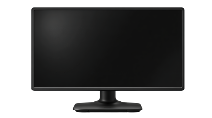 Desktop monitor with thin-bezel panel and simple stand, matte black screen unlit and clean minimal design, isolated on transparent background.
