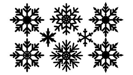 set of snowflake black silhouette  vector,christmas snowflake icon set