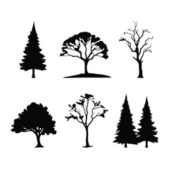 Obraz premium Tree Silhouette Set with Different Types of Trees Isolated on White