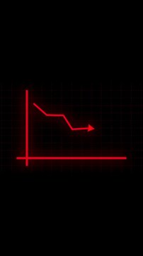 Financial decline illustrated by red falling graph animation vertical video. Red animated downward trend graph illustrating negative financial and market performance. Vertical video of red downward.