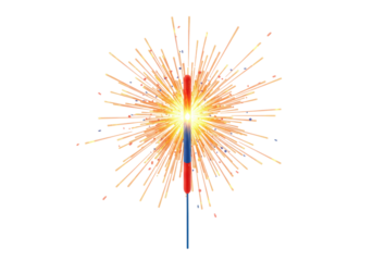 Isolated sparkler emitting golden sparks, festive fun with red and blue colors, fun bright light