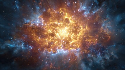 Naklejka premium Explosive Radiant Star Emergence with Vibrant Lights and Cosmic Background.