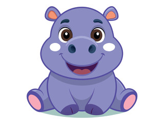 Cute hippo cartoon isolated on white background, a delightful wildlife illustration