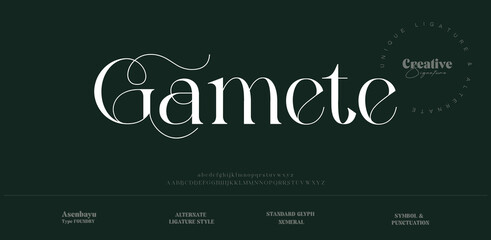 Gamete Minimal modern logo alphabet font. Typography abstract minimalist sans serif technology, electronic, digital, music, movie, creative logos fonts. vector illustration