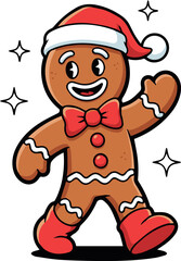 Merry Christmas! Cheerful Gingerbread Man Cartoon Illustration