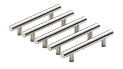 Cabinet handles featuring clean brandless look, hidden screws and soft specular highlights, isolated on transparent background.
