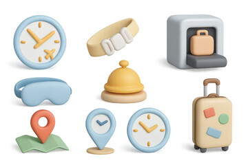 Charming travel icons collection in 3d style