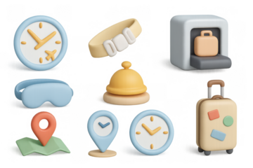 Charming travel icons collection in 3d style