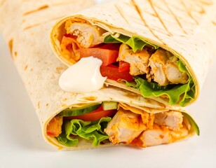 Close-up of two chicken wraps