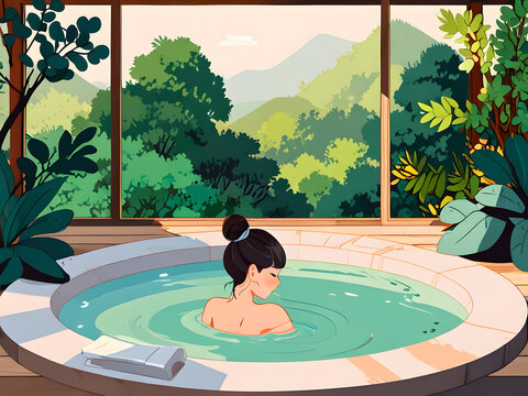 woman relaxing in spa cartton vector