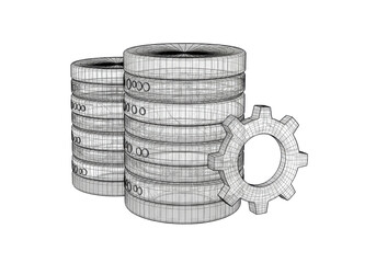 Isolated Wireframe Server Stacks with Gear Concept of a Data Center Database