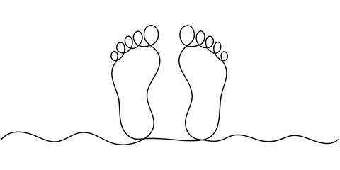 One line drawing of a Footprints, Ecological Footprint Continuous Line Editable Icon, Human foot print continuous one line drawing, Footprint - Environment Thin Line Icon, Foot Print Drawing. 
