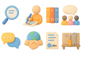 Colorful 3d business icons set for communication and organization