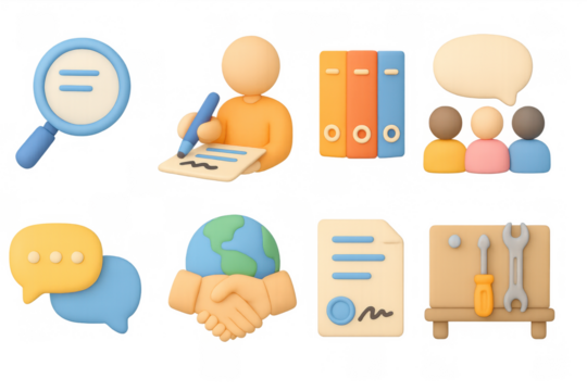 Colorful 3d business icons set for communication and organization