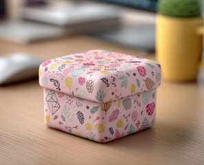 Small pink gift box with floral pattern