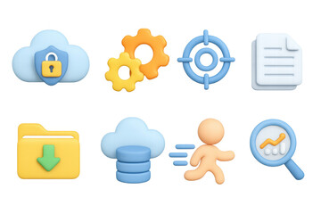 3d colorful technology icons for data management and security solutions