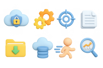 3d colorful technology icons for data management and security solutions