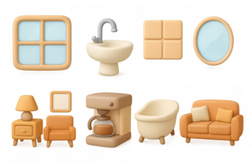 Cozy 3d home objects collection featuring furniture and appliances