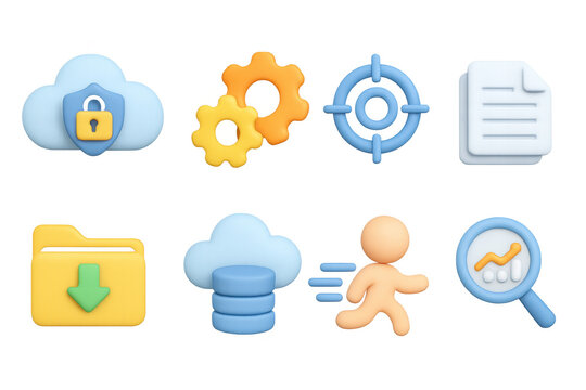 3d colorful technology icons for data management and security solutions