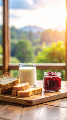 breakfast with milk and bread