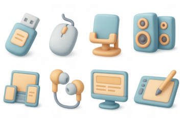 3d digital gadgets collection: usb, headphones, speakers, and tech essentials